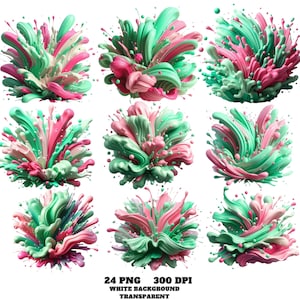 24 kleurspatten aquarel clipartbundel, verfspatten PNG, abstracte illustraties kleurplons kleurrijke grafische sublimatie commercieel gebruik
