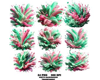 24 Color Splashes Watercolor Clipart Bundle, Paint Splatter PNG, Abstract Clip Art Color Splash Colorful Graphic Sublimation Commercial Use