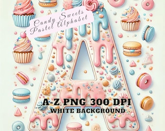 Candy Buchstaben, Candy Alphabet, Candy Buchstaben Clipart, komplettes Alphabet Candy Sweets Pastell Clipart, Candy Land Briefe, Sweets Clipart PNG