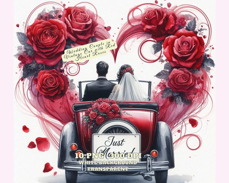 Bride and Groom in Just Married Wedding Car Clipart, Wedding Couple in ...
