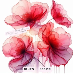 Clipart fleur, abstrait JPG de coquelicots roses, clipart floral aquarelle, illustration de fleurs sauvages Blush, impression florale cartes créatives en papier numérique
