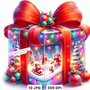 Christmas Gift Clipart, Christmas Presents Clipart, Red Glass Christmas Gift Clipart, Holiday Present JPG Festive Digital Art Commercial Use
