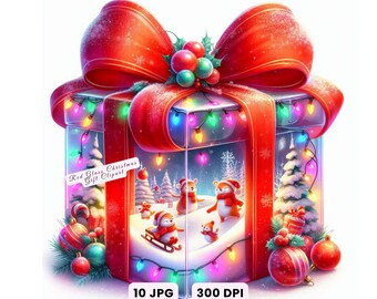 Christmas Gift Clipart, Christmas Presents Clipart, Red Glass Christmas Gift Clipart, Holiday Present JPG Festive Digital Art Commercial Use