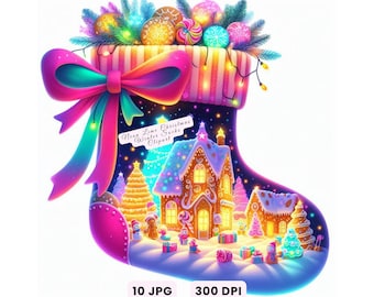 Clipart de medias de invierno, Clipart de calcetines navideños, Clipart de calcetines navideños color lima neón JPG, 10 calcetines de invierno JPG, Arte digital para manualidades, Decoración