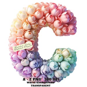 Floral Alphabet Clipart, Rainbow Tulip Alphabet Clipart, Watercolor ...