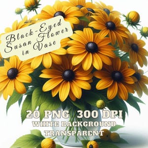 Black Eyed Susan Flower Clipart, Black-Eyed Susan Flower in Vase, Yellow Flower Images, Wildflowers PNG, Yellow Black Eyed Susan Clipart PNG