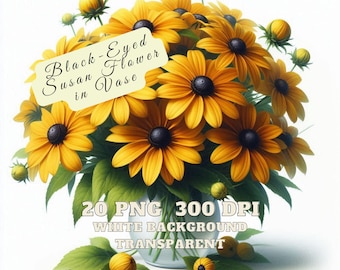 Imágenes prediseñadas de flores de Susan de ojos negros, flor de Susan de ojos negros en jarrón, imágenes de flores amarillas, flores silvestres PNG, imágenes prediseñadas de Susan de ojos negros amarillas PNG