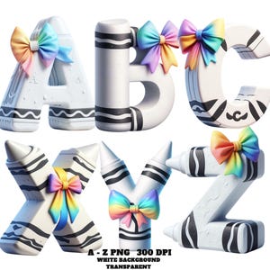 Alphabet PNG, Crayons Alphabet Clipart, White Crayon Letters A-Z PNG, Back to School Font, Crayon Doodles Alphabet, Teacher Classroom Decor