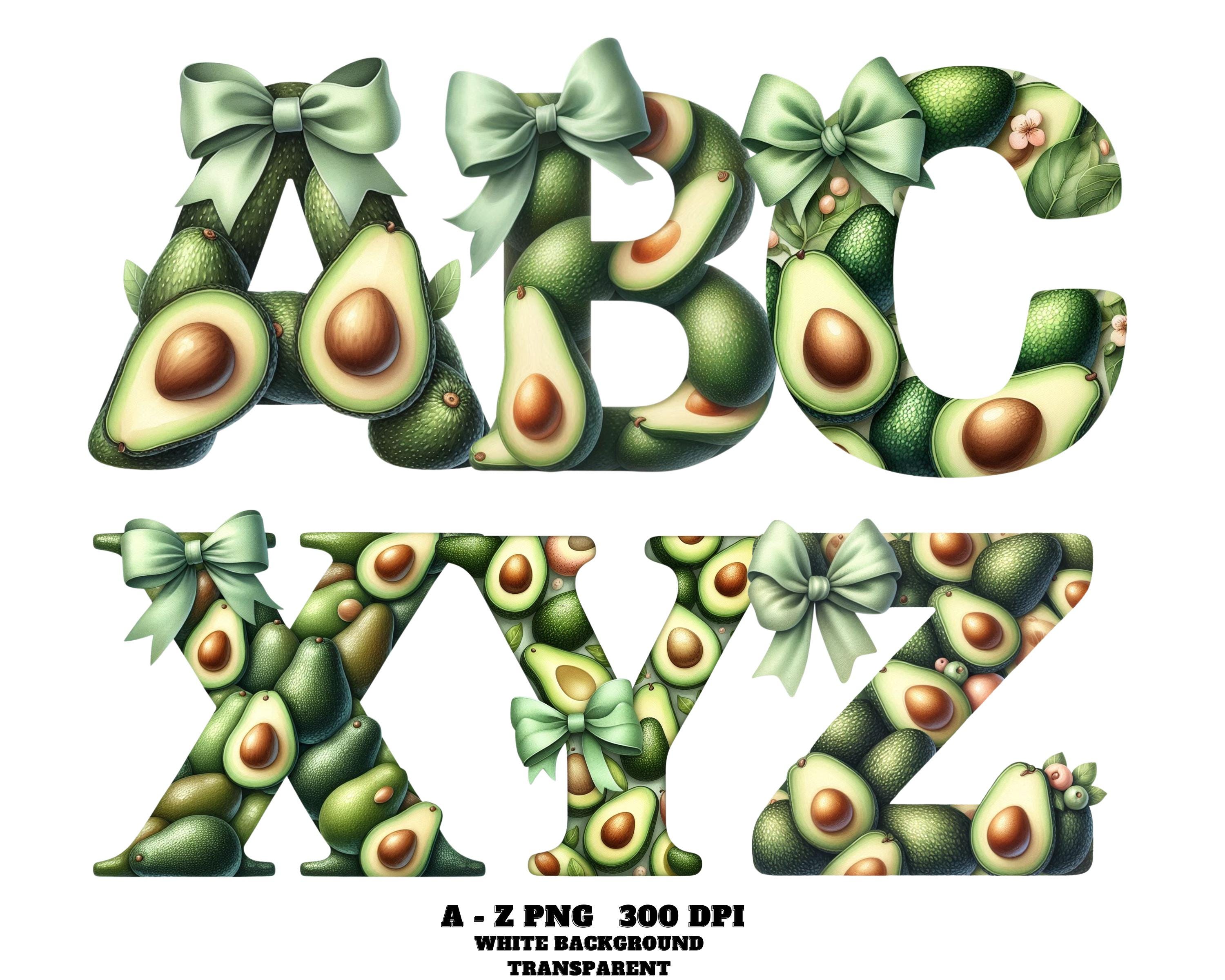 Avocado Lettering Avocado Alphabet Clipart, Green Avocado Letters, Fruity Alphabet ...