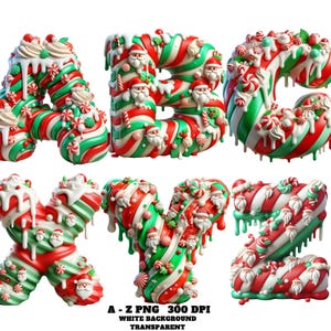 Alfabeto navideño, conjunto de imágenes prediseñadas del alfabeto navideño de Papá Noel (A-Z), letras de helado 3D rojas y blancas, fuente de dulces de Papá Noel