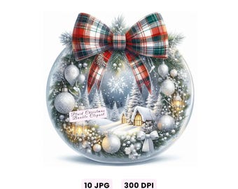 Christmas Ornaments Clipart, Plaid Christmas Baubles Clipart, Elegant Xmas Balls Clipart, Digital Downloads for Crafts, Decor, Junk Journal
