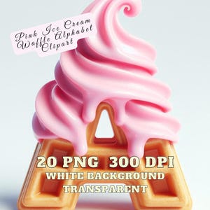 Rosa Eis Waffel Alphabet Cliparts, Eis Alphabet Clipart Buchstaben A-Z, Waffel Buchstaben Alphabet Bilder Bundle PNG, Süße Buchstaben PNG