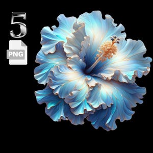 Abstract Translucent Blue Hibiscus Clipart - Digital Art for Scrapbooking PNG, Junk Journals, Card Making, DIY Crafts - Instant Download PNG