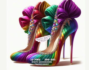 Rainbow Crystal prom hakken clipart, sprankelende hoge hak png, mode schoen illustratie, glitter schoen illustraties, digitale download commercieel gebruik