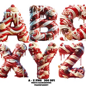 Ice Cream Alphabet Clipart, Red Ice Cream Swirl Alphabet Clipart  A-Z Dessert Letters PNG, Dripping Sweet Letters Candyland For Party Crafts