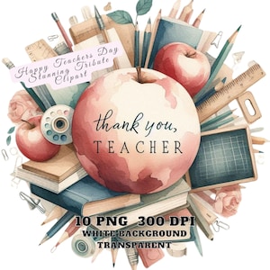 Clipart fête des enseignants, bonne fête des enseignants magnifique hommage des cliparts, clipart fête des appréciations des enseignants, 10 Merci professeur Clipart Bundle PNG