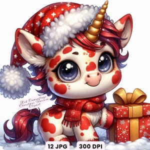Christmas Camo Unicorn Clipart: Whimsical Holiday Digital Art (JPG Download 4096x4096px)
