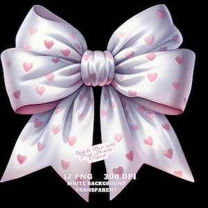 12 cliparts noeud blanc, coeurs roses noeud PNG, ruban mignon Clipart, téléchargement numérique romantique, scrapbooking, cartes, artisanat indésirable carnets planner