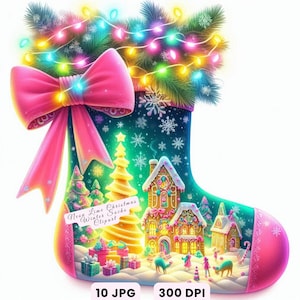Winter Stockings Clipart, Christmas Socks Clipart, Neon Lime Christmas Socks Clipart JPG, 10 Winter Socks JPG, Digital Art for Crafts, Decor