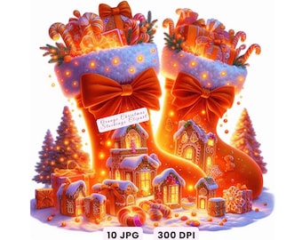 Christmas Stockings Clipart, Winter Socks Clipart, Watercolor Orange Stockings Clipart, Christmas Holiday Socks Festive Winter Decor, Crafts