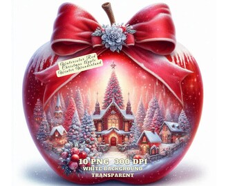 Watercolor Red Christmas Apple Clipart, Festive Holiday Apple PNG, Cozy Winter Wonderland Art, Junk Journal Graphics, Christmas Sublimation