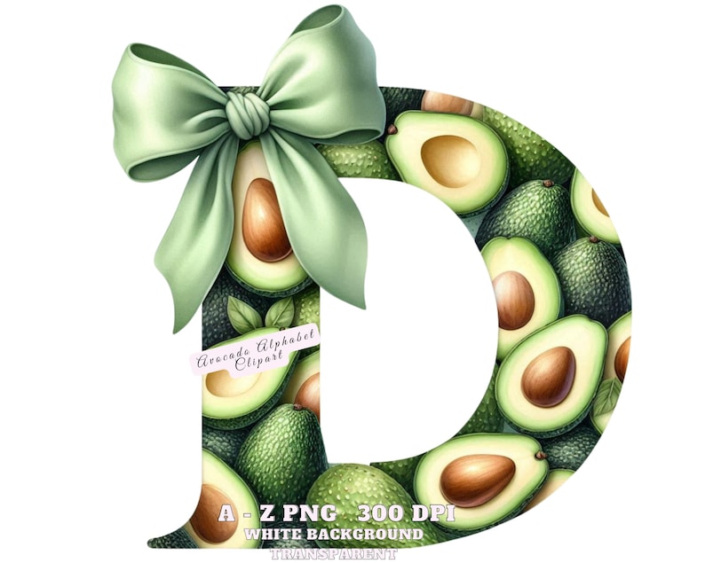Avocado Alphabet Clipart, Green Avocado Letters, Fruity Alphabet ...