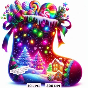 Winter Socks Clipart, Christmas Stockings Clipart, Rainbow Christmas Socks Clipart, Winter Socks JPG Festive Digital Download Commercial Use