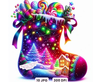 Calcetines de invierno, calcetines navideños, calcetines navideños arcoíris, calcetines de invierno, descarga digital festiva, uso comercial.