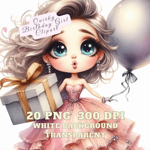 Quirky Birthday Girl Clipart, Birthday Girl Clipart, Funny PNG Bundle, High Res Digital Download for Gifts, Invitation, Crafts, Junk Journal