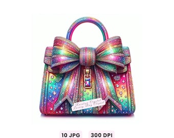 Luxury Bag Clipart, Rainbow Crystal Luxury Bag Clipart, High Quality Designer Purse Illustration, Luxury Designer Bag JPG, Crafts, Branding