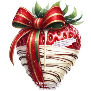 Trempettes aux fraises rouges sur le thème de Noël avec un noeud clipart - PNG pour les autocollants, les créations manuelles, la sublimation et les journaux indésirables