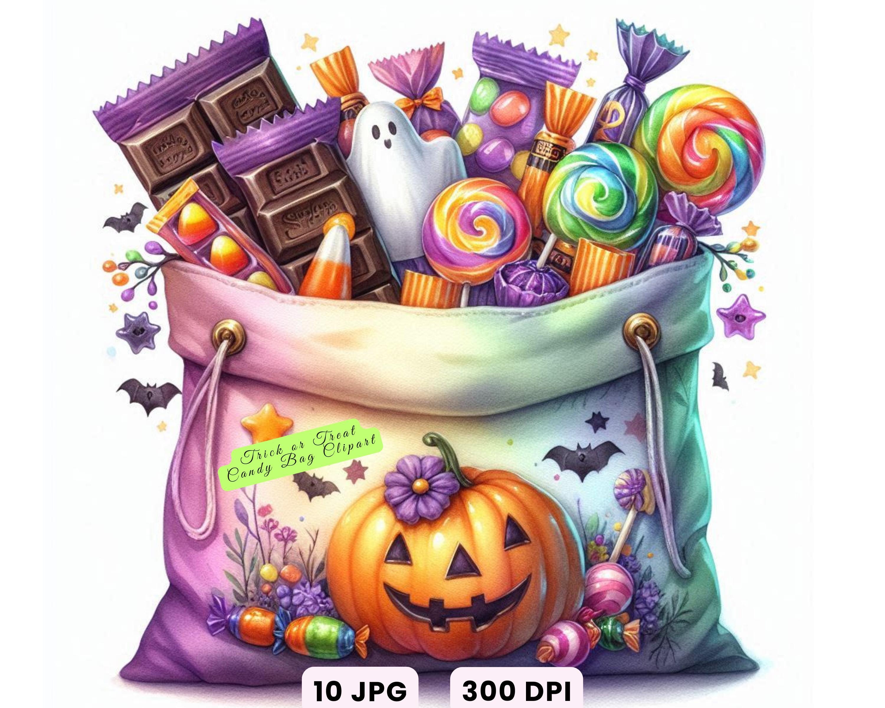 Halloween Candy Bag Clipart: Watercolor Trick or Treat Tote (10