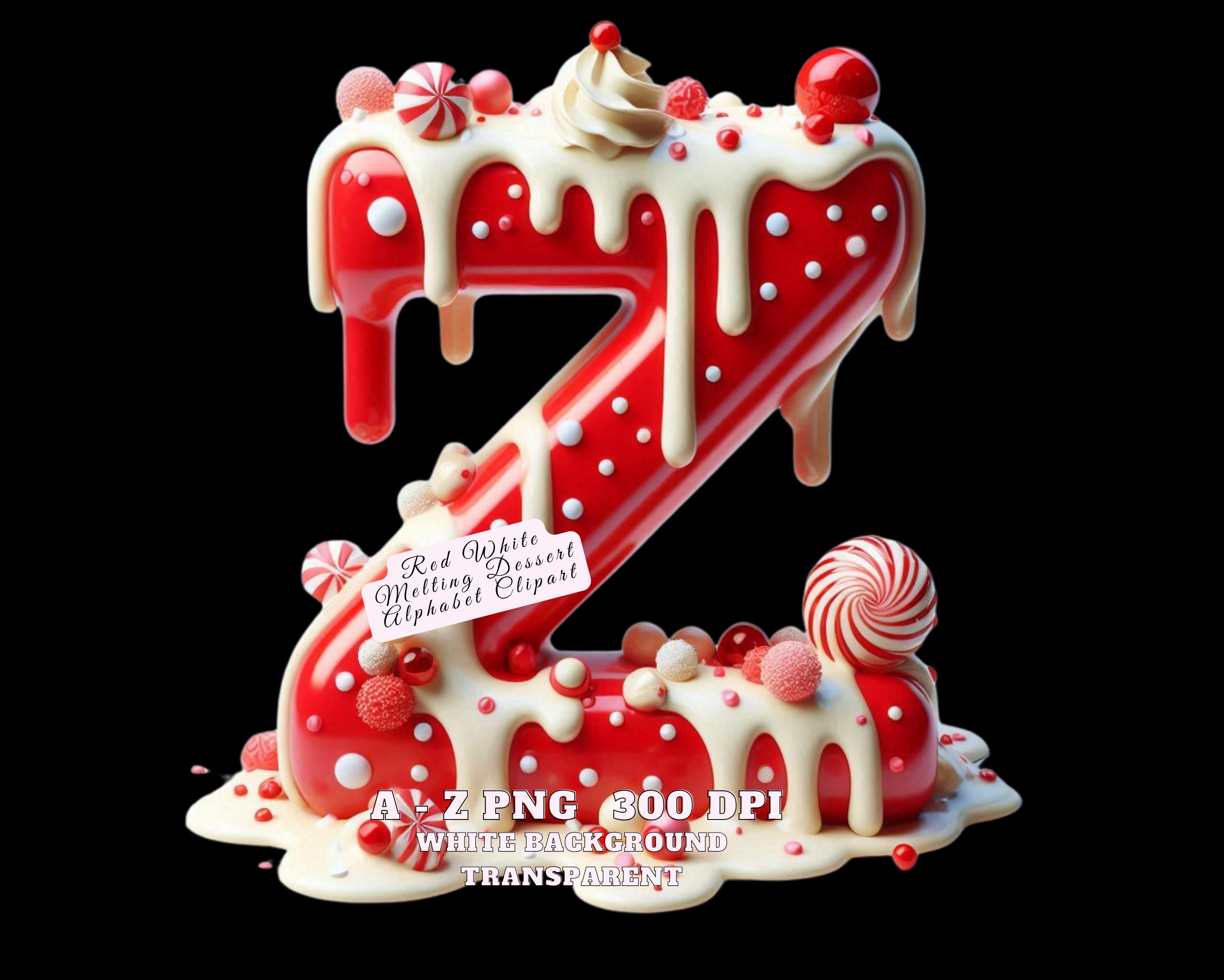 Alphabet Clipart, Red and White Dessert Alphabet Clipart, Melting Candy ...