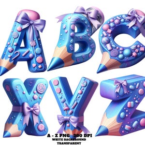 Clipart de alfabeto de lápis, letras de lápis azuis doces PNG, fonte de rabiscos doces, alfabeto PNG para artesanato escolar, decoração de sala de aula, letras digitais