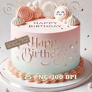 Clipart de gâteau d'anniversaire, paquet de 25 élégants cliparts de gâteau d'anniversaire pastel, joyeux anniversaire graphique gâteau PNG dessins, beau gâteau d'anniversaire