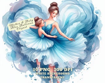 Moeder en baby clipart, moeder & baby blauwe ballerina clipart, moeder en baby in een hart clipart png, aquarel Moederdag