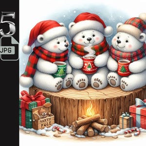 Winter Animal Clipart, Woodland Animal Clipart, Cozy Polar Bear Clipart, Winter North Pole Scene JPG, Crafts, Decor, Journal, Commercial Use
