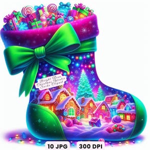 Christmas Socks Clipart, Christmas Graphics Clipart, Neon Christmas Socks Clipart, Watercolor Holiday Design Digital Download Commercial Use