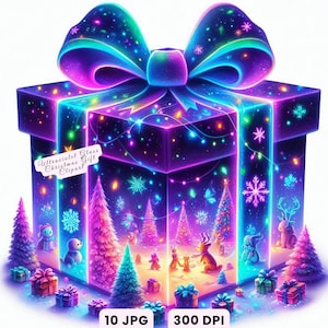 Christmas Gift Clipart, Christmas Presents Clipart, Ultraviolet Glass Christmas Gift Clipart, Holiday Present JPG, Festive Digital Art Decor