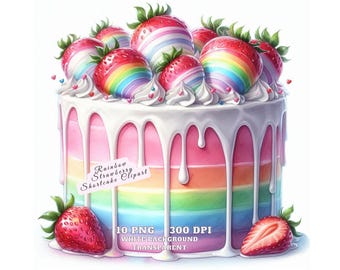 Cake Clipart, Rainbow Strawberry Shortcake Clipart, Dessert PNG, Colorful Cake Illustration, Cake PNG, Sweet Treat Clip Art, Commercial Use