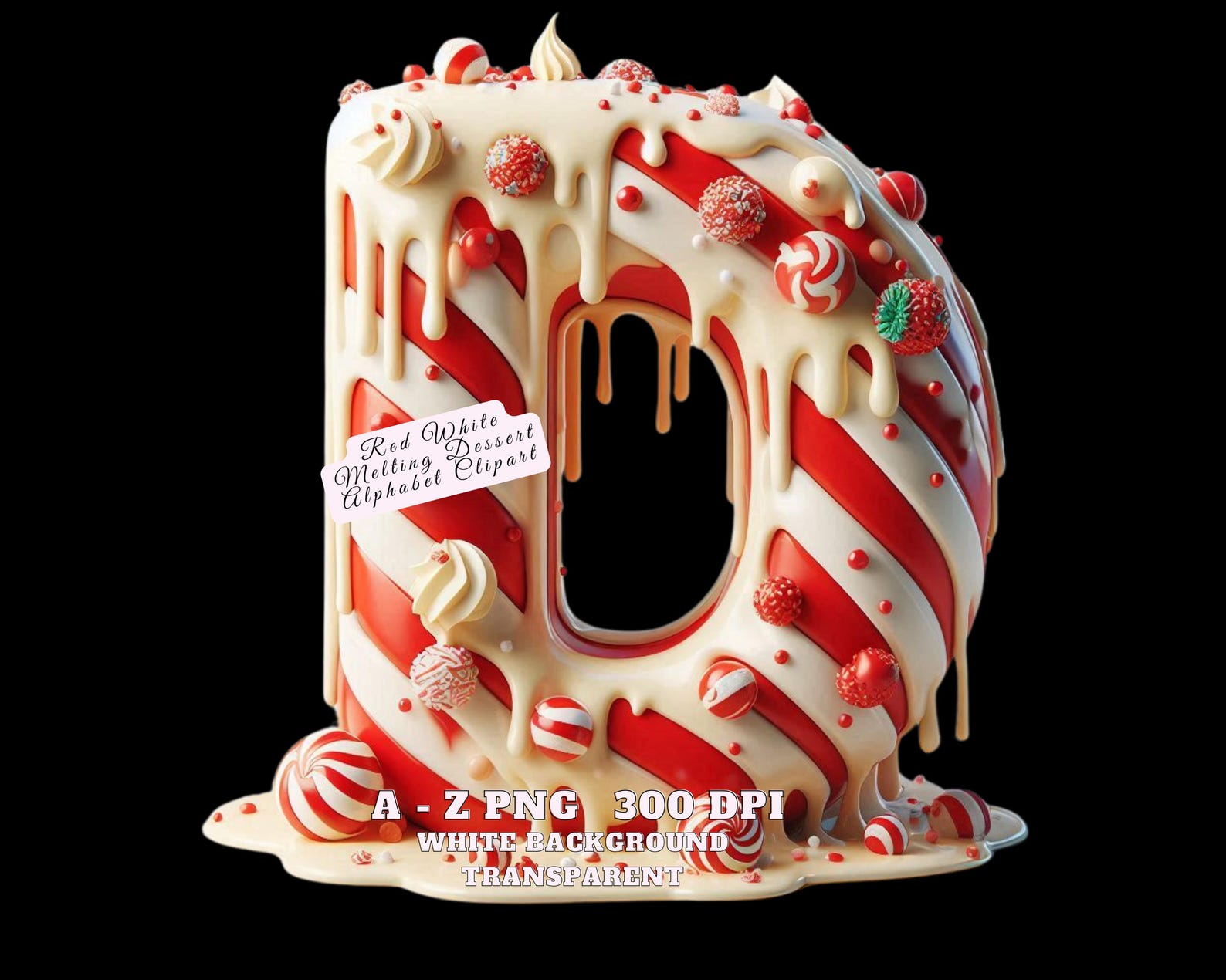 Alphabet Clipart, Red and White Dessert Alphabet Clipart, Melting Candy ...