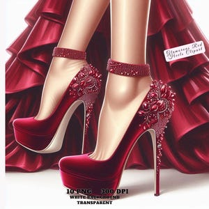 Clipart di tacchi rossi glamour, scarpa con tacco alto scintillante PNG, illustrazione di moda, clipart di scarpe rosse glitterate PNG download digitale per uso commerciale