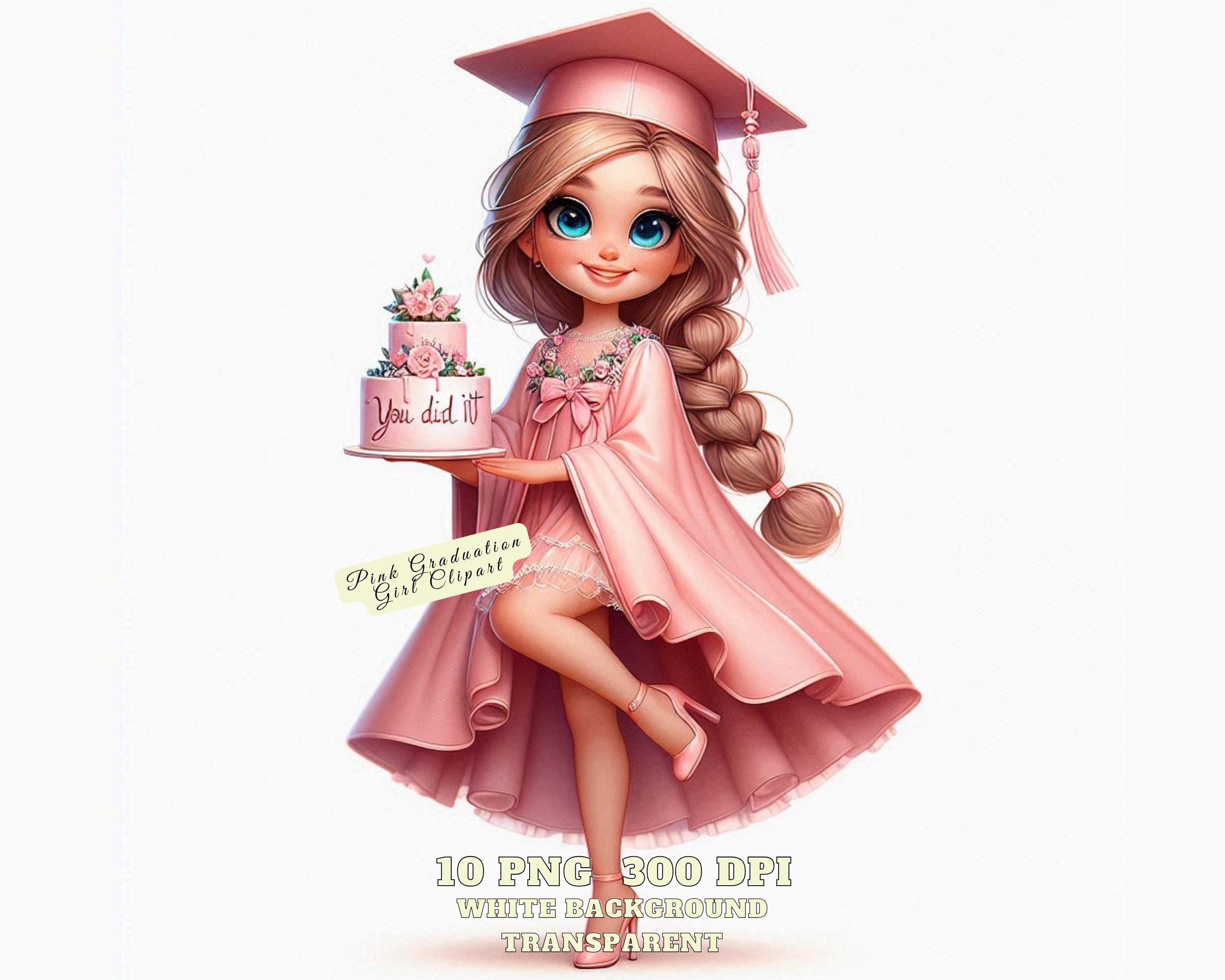Pink Graduation Objects Animated Pink Graduation Girl Clipart PNG, Cute Graduate Digital Download, Class ...