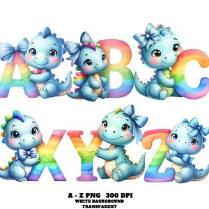 Baby Dinosaur Alphabet Doodles, Blue Dino Alphabet Clipart A-Z PNG, Watercolor Dino Alphabet Clipart, Dinosaur Alphabet Clipart PNG Letters