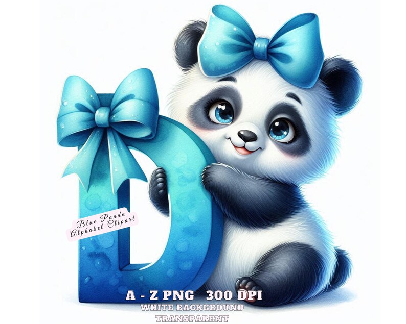 Animal Alphabet, Blue Panda Alphabet Clipart A–Z, Cute Watercolor ...