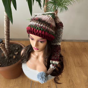 エクストラロングウールビーニー、彼女・彼へのギフト、バレンタインギフト、ガールフレンドギフト、珍しい心地よい快適なボヘミアンヒッピーベレー、冬用アクセサリー、ハンドメイドビーニー