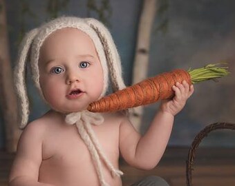 Bulky Bunny Sitter Bonnet Knitting Pattern Instant Download PDF Baby Bonnet Hat Sitter Photo Prop Knit Easter Bunny Hat Floppy Ear Hat