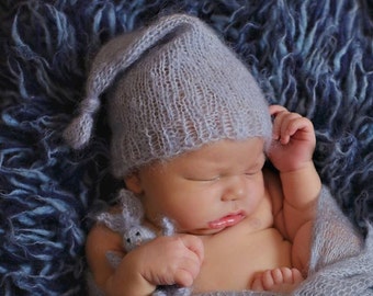 Mohair Sleep Cap Knitting Pattern Instant Download PDF Baby Hat Newborn Photo Prop Knit Mohair Hat Night Cap Newborn Cap Long Tail Hat Elf