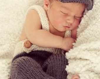 Krantenjongenspet & bretels set breipatroon Instant Download PDF Baby Boy Hat pasgeboren foto prop rand Cap gebreide krantenverkoper hoed platte pet