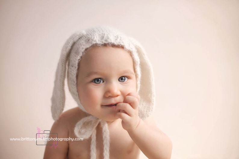 Fluffy Bunny Sitter Bonnet Knitting Pattern Instant Download PDF Baby Bonnet Hat Sitter Photo Prop Knit Easter Bunny Hat Floppy Ear Hat image 3